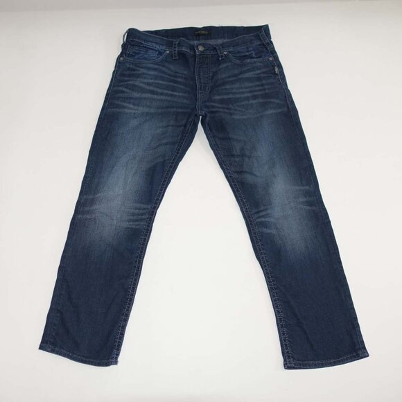 Silver Men's Eddie Relaxed Fit Tapered Leg Jeans Size 36 x 30 Dark Blue Mid Rise - Picture 1 of 7